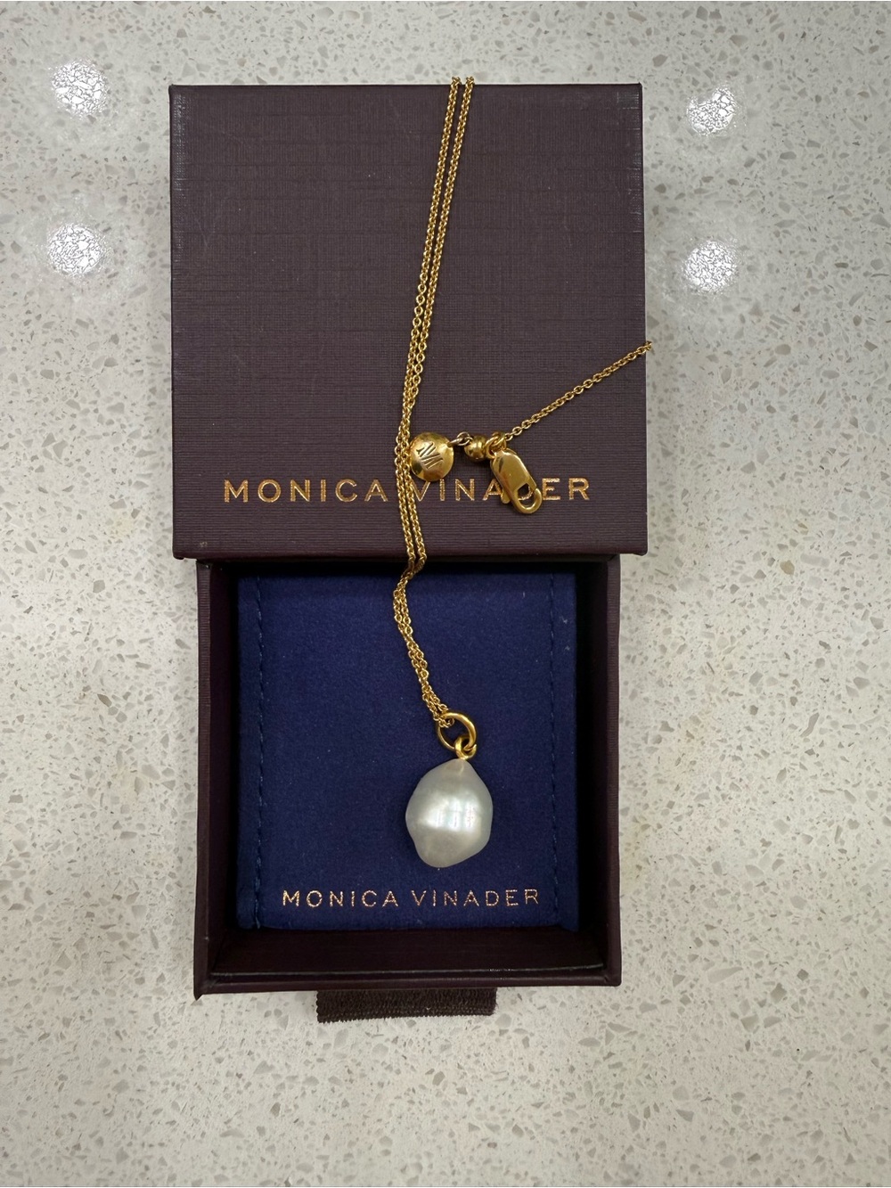 Monica Vinader Nura Baroque Pearl Pendant & Chain Gold Vermeil